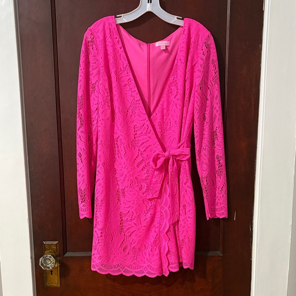 Vibrant Pink Lace Romper
